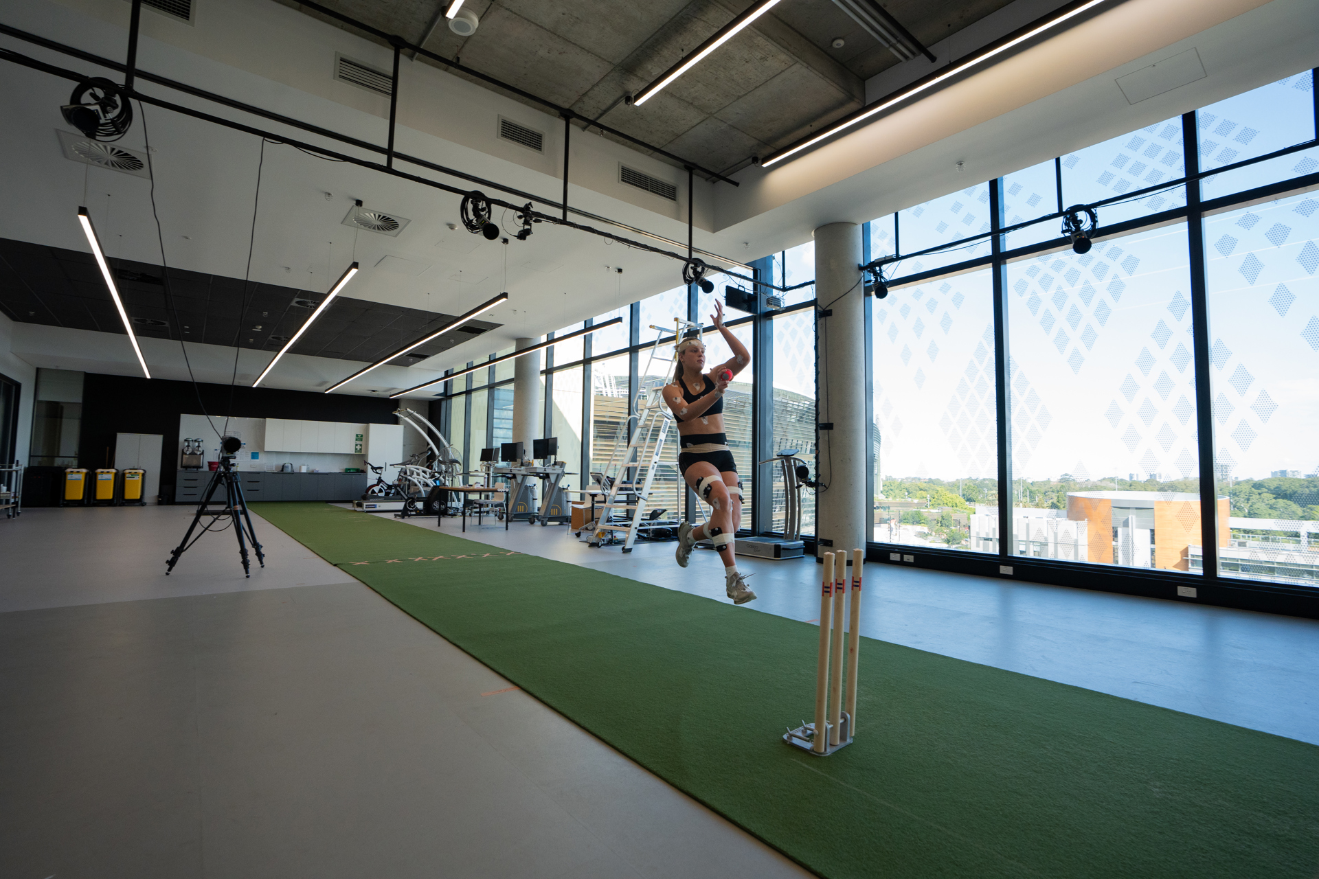 The UTS biomechanics lab, located at Moore Park, is equipped with 20 motion-capture cameras and six force plates to record athletes’ movements.